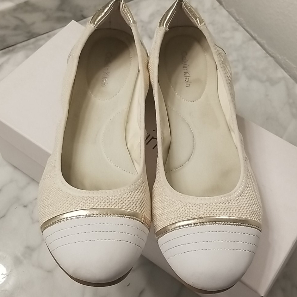 CK White and Gold Flats